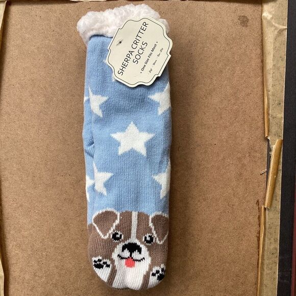 Sherpa Critter Socks New With Tag Dog And Star Design Slipper Socks - Picture 1 of 7